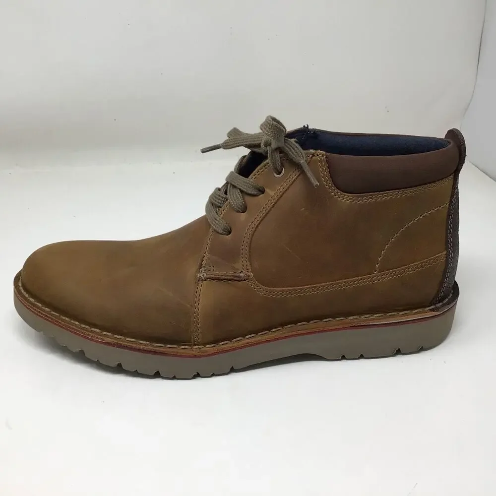 Clarks Mens Vargo Mid Ankle Chukka Boot Light Brown Leather Size 10 Pre Owned